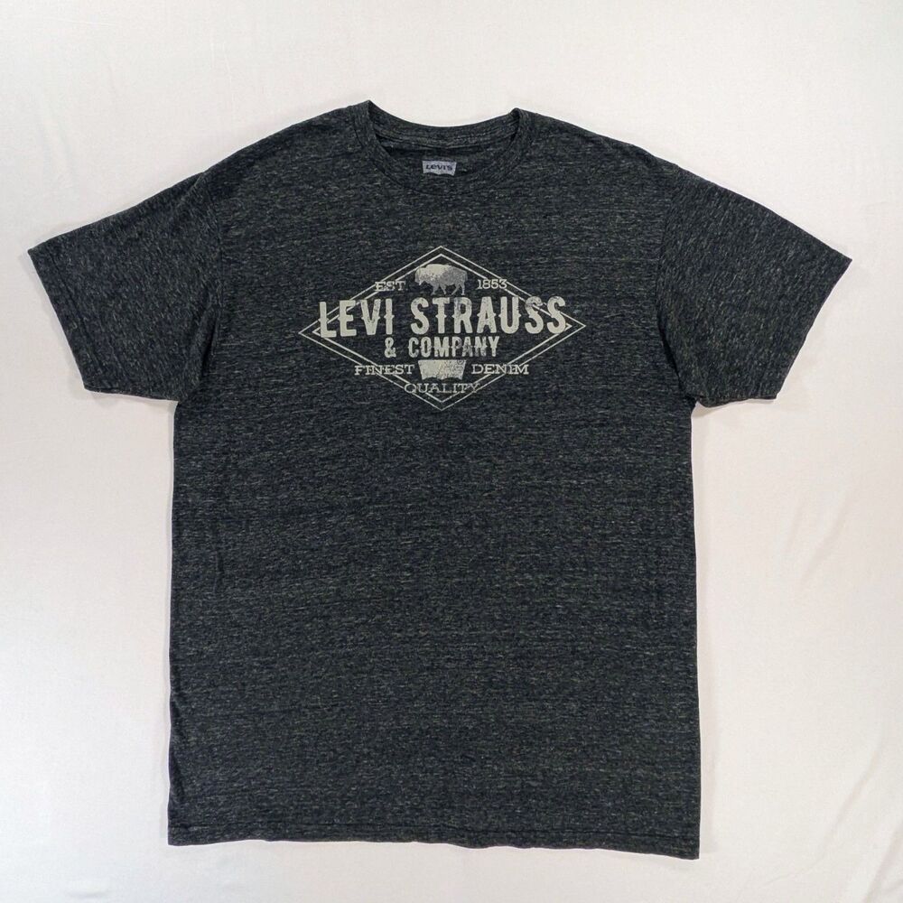 Levi Strauss & Co Tshirt Men’s large Gray distressed logo Tee Shirt indie sleaze